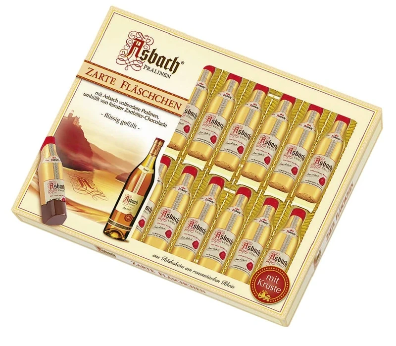 Asbach Chocolate Bottles Filled with Brandy Liqueur with a Sugar Crust Liquid Centre 250 g (Pack of 1, Total 20 Chocolate Bottles)