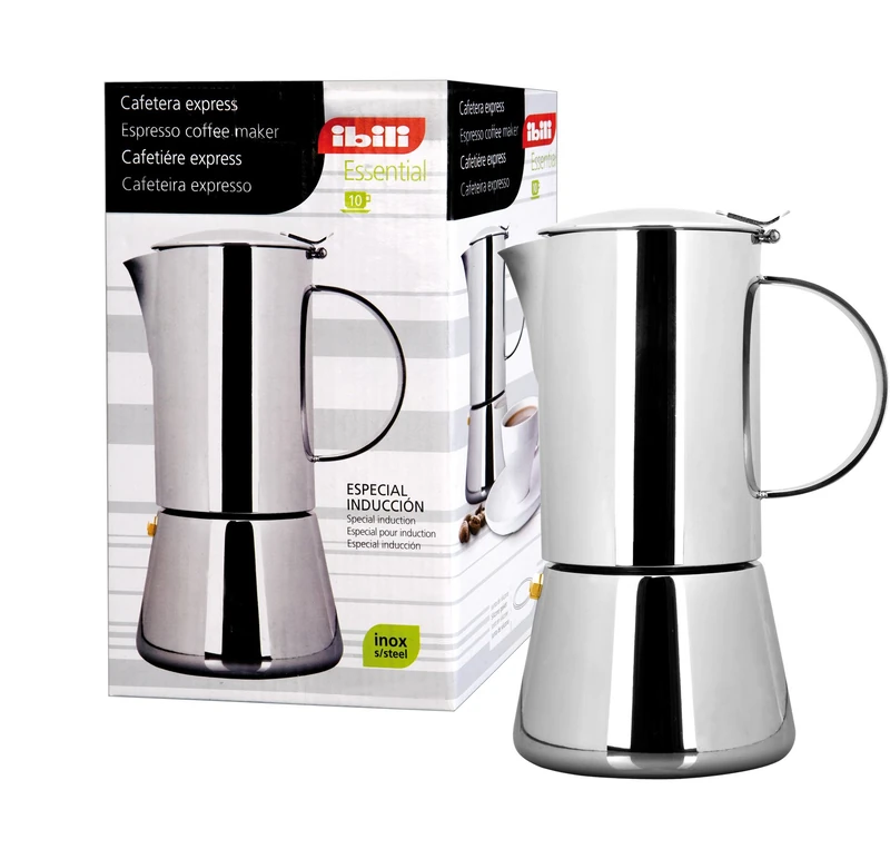 IBILI Essential Express Moka Pot, 4 Cups, 200 ml, Stainless Steel, Suitable for Induction Hobs