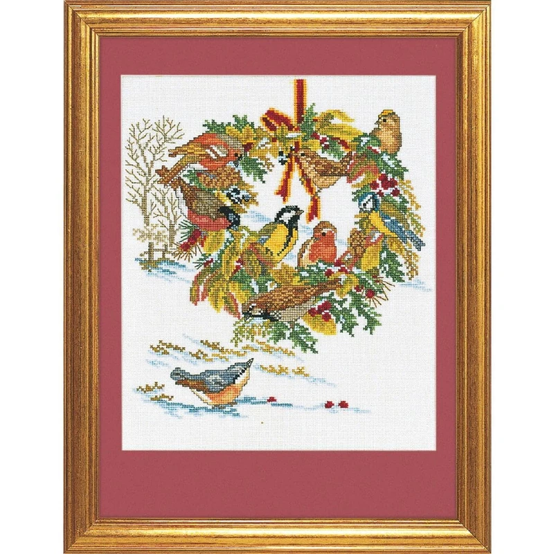 MARUSSIA Eva Rosenstand Cross Stitch Kit Wreath and Birds Counted Pattern 30 x 40 cm - Image 1