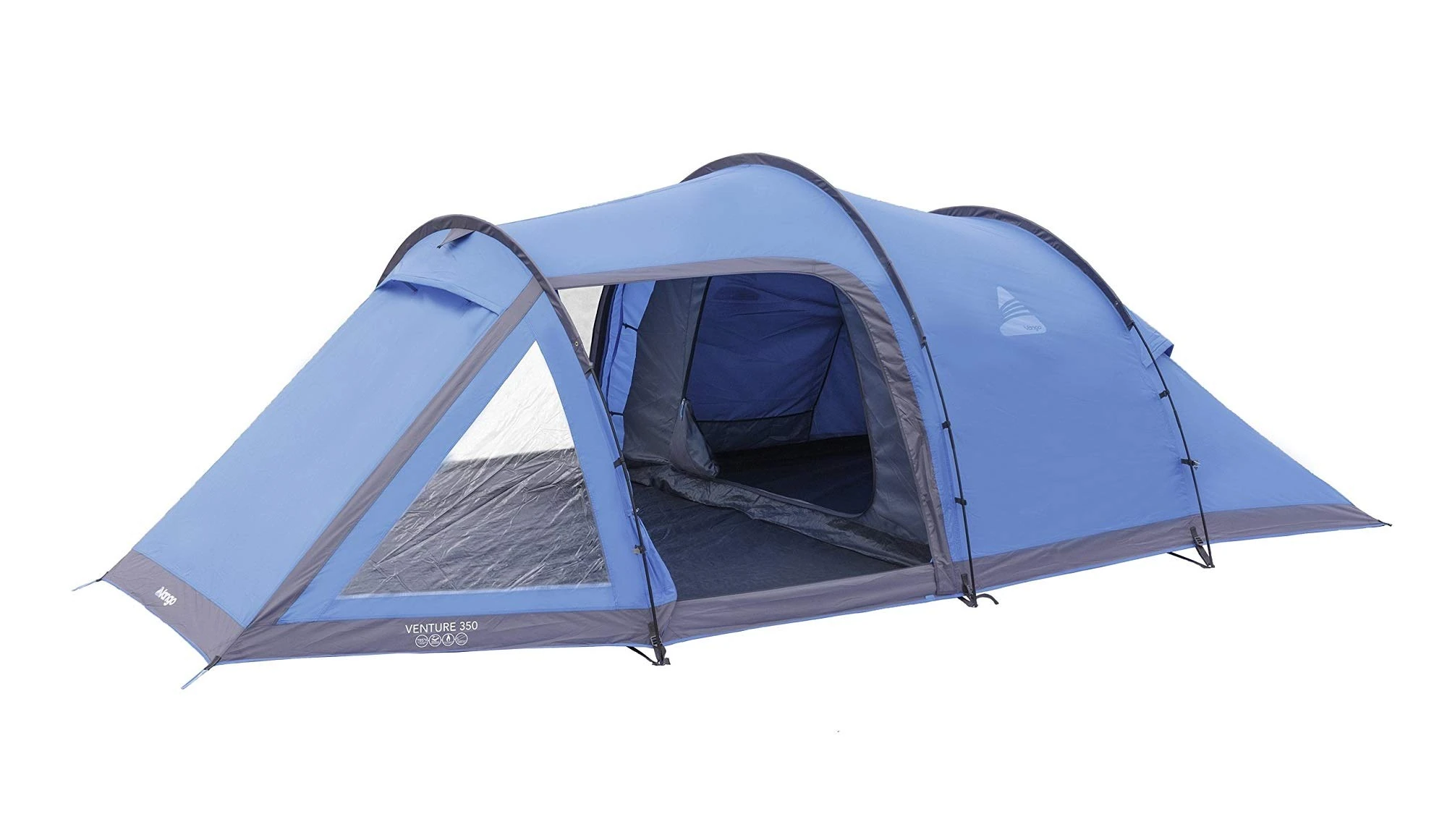 Vango Venture 350 3 ManTunnel Tent [Amazon Exclusive], Bedroom for 3 People with Large Porch Living Area, Ventilation and Windows, Waterproof, Camping, River Blue
