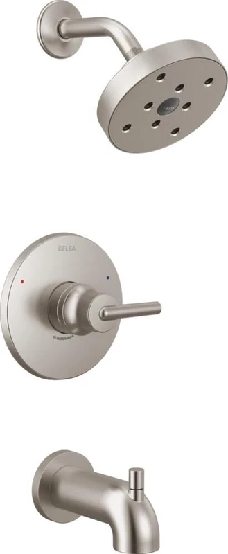 Delta Trinsic 14 Series Single-Function Tub and Shower Trim Kit with Single-Spray H2Okinetic Shower Head, Stainless T14459-SS (Valve Not Included)