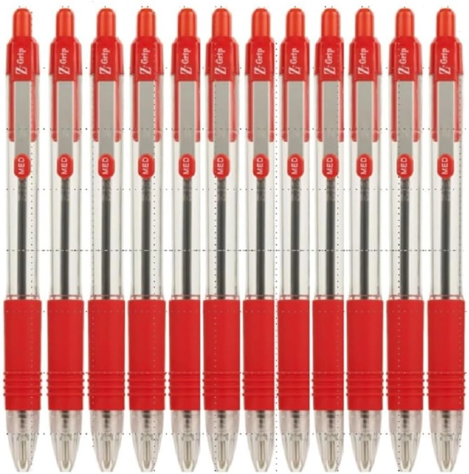 Zebra Z-Grip Medium Retractable Metal Clip Ball Pen - Red (Pack of 12)