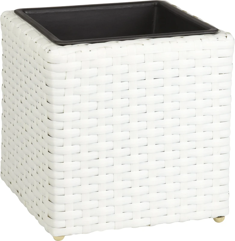Gartenfreude 4000-1035-208 28 28 xcm Resin Wicker Planter Indoor and Outdoor Use Watertight Plastic Insert - White Finish