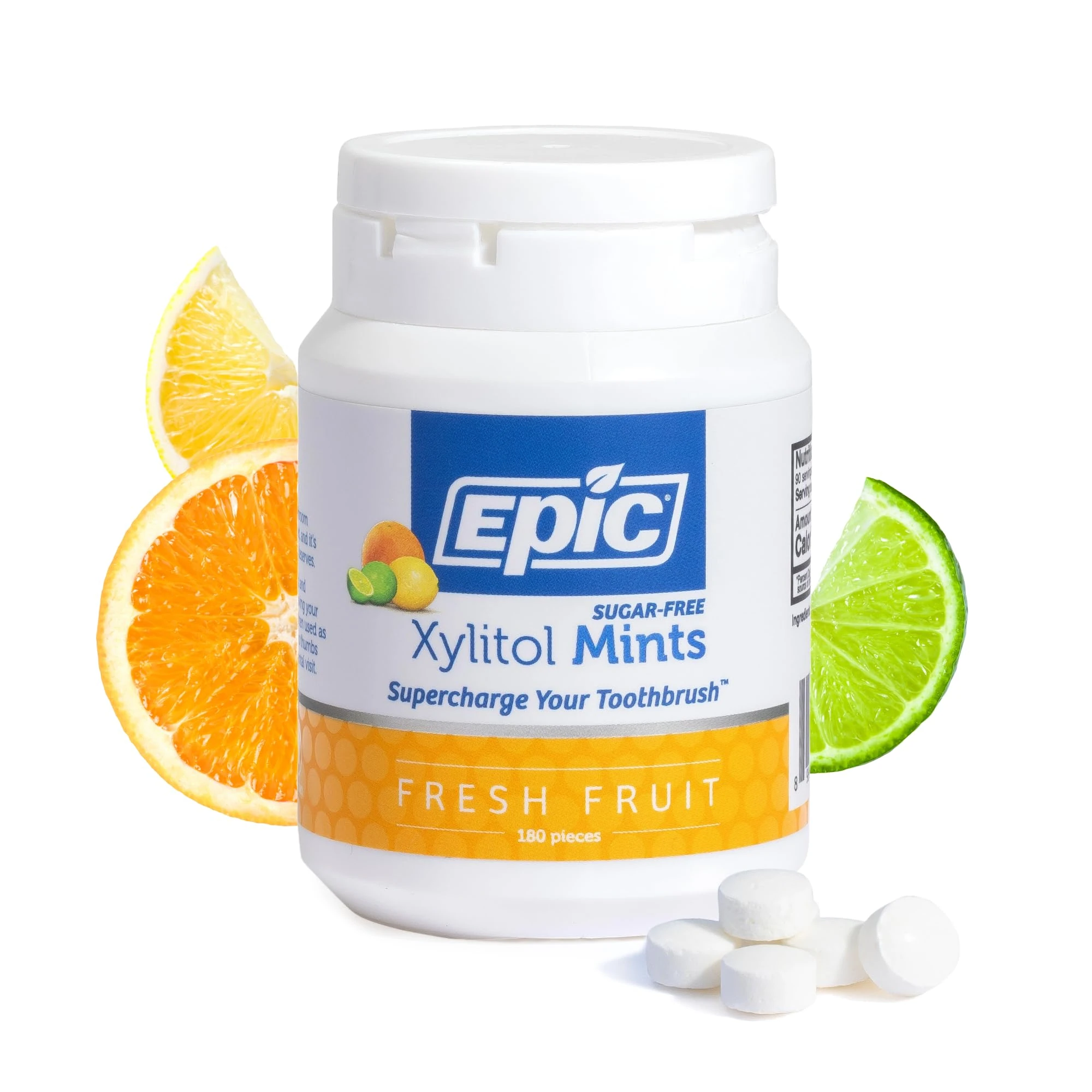 Epic Dental 100% Xylitol Sweetened Breath Mints, Fresh Fruit, 180 Count