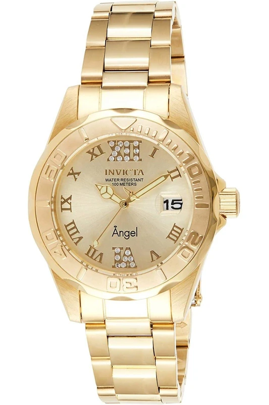 Invicta Angel 14397 Women's Watch - Waterproof - Analogue - Quartz Movement - stainless steel with Gold dial - 38mm