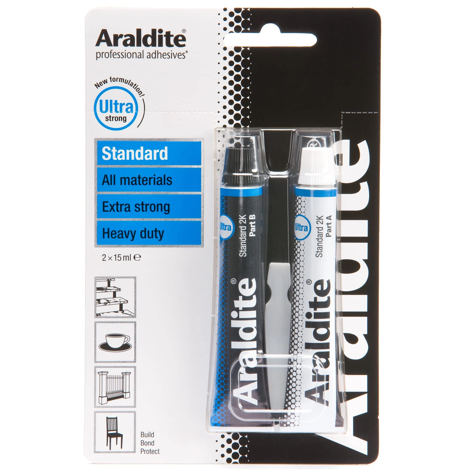 Araldite | Standard 2-Part Epoxy Resin Glue | Ultra Strong, Multipurpose & Solvent-Free Adhesive Works as Ceramic, Plastic, Metal, Jewellery & Glass Glue | For Durable Bonding & Repairs | 15ml