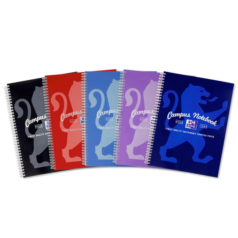 Oxford Campus A5 Notebook, Wirebound, 8 mm Lined with Margin, 140 Page, Pack of 5 Notepads, Bright Colours, Optik Paper+