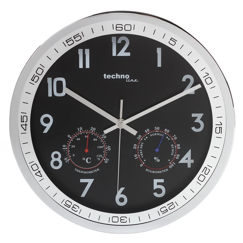 techno line TECHNOLINE WT 7981 Wall Clock, Metal, Silver/Black
