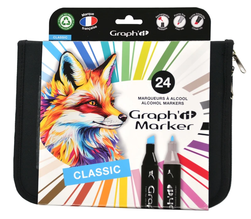 GRAPH'IT 24 Pack Twin-Tip Alcohol Marker Pens - Grey Tints