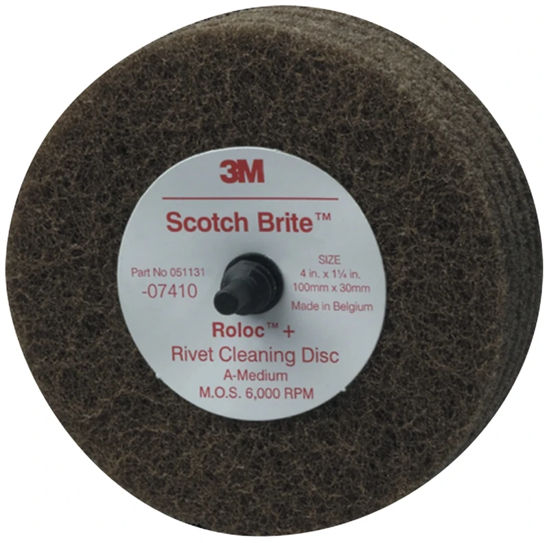 Scotch-Brite(TM) Rivet Cleaning Disc 07410, 4 Diameter x 1-1/4 Thick, Medium Grit (Pack of 10) - Image 1