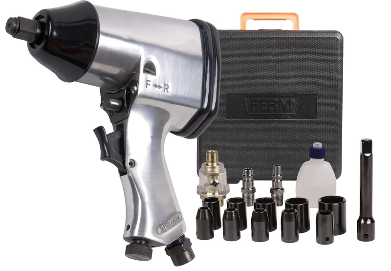 FERM ATM1043 Compressed-Air Impact Screwdriver 1/2 Inch Orion and DIN Nozzles