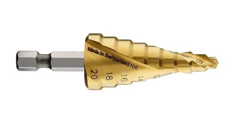 Bosch 2608587433 4/6/8/10/12/14/16/18/20 mm 1/4-Inch Hex HSS-TiN Step Drill Bit