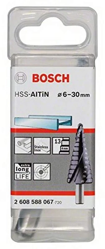 Bosch 2608588067 4/6/8/10/12/14/16/18/20/22/24/26/28/30 mm HSS-AlTiN Step Drill Bit