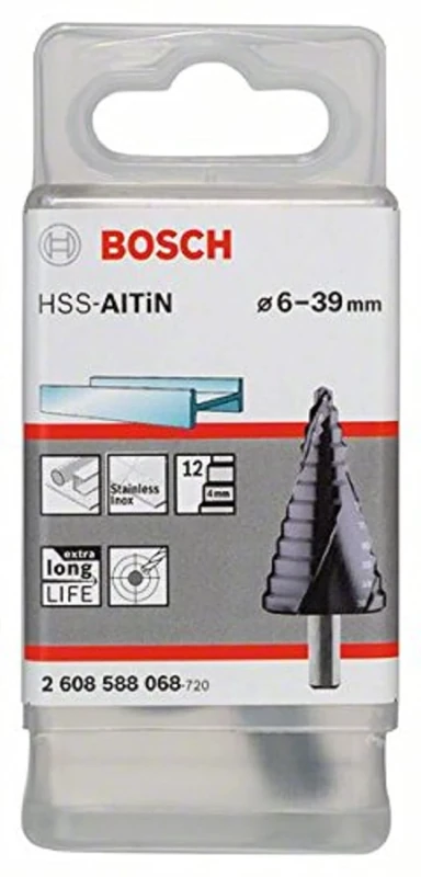 Bosch 2608588068 6/9/12/15/18/21/24/27/30/33/36/39 mm HSS-AlTiN Step Drill Bit