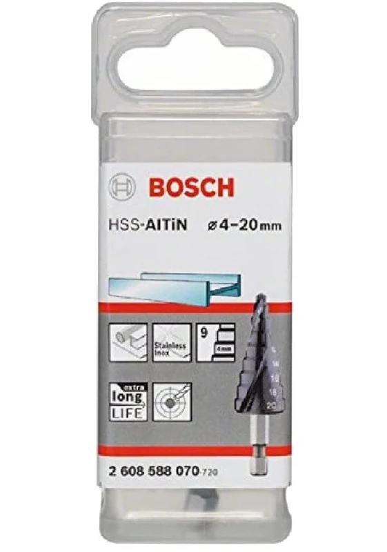 Bosch 2608588070 4/6/8/10/12/14/16/18/20 mm 1/4-Inch Hex HSS-AlTiN Step Drill Bits