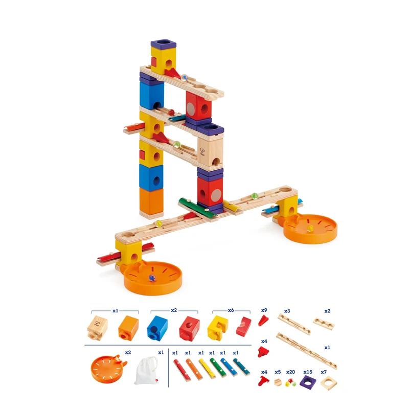 Hape Music Motion | Wooden Quadrilla Marble Run Construction STEAM Toy Playset for Kids