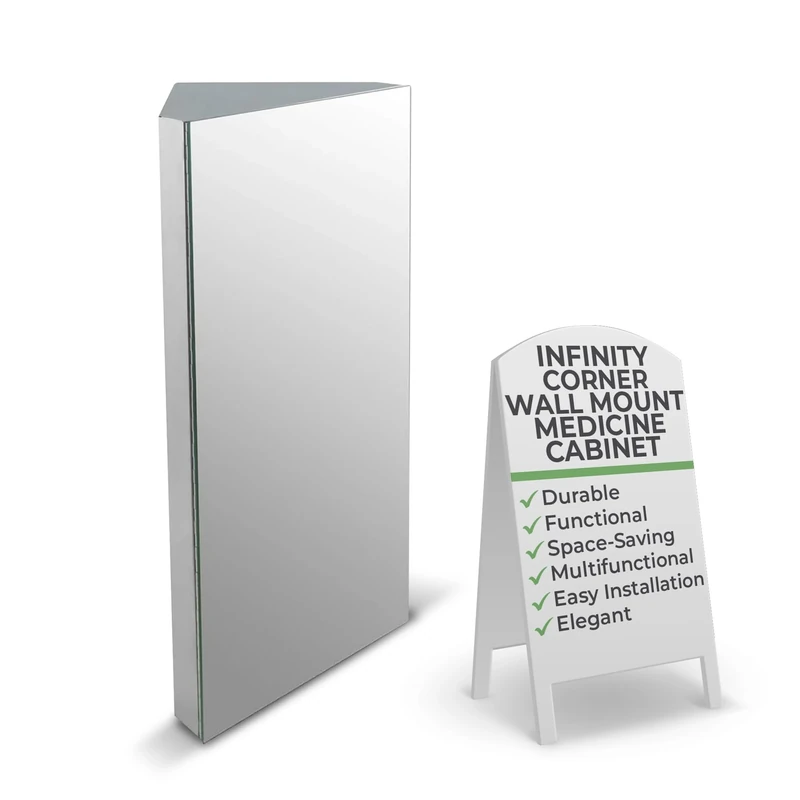 Renovators Supply Infinity Corner Wall Mount Medicine Cabinet with Mirror Polished Stainless Steel Bathroom Storage 23.6 x 11.8 Inches Hanging Triple Shelf Storage Cabinet Opens Right to Left