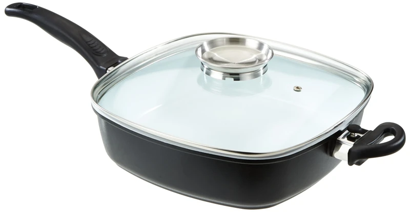 BRATmaxx 04401 Square Pan with Glass Lid and Removable Handles | Frying Pan | Induction Compatible