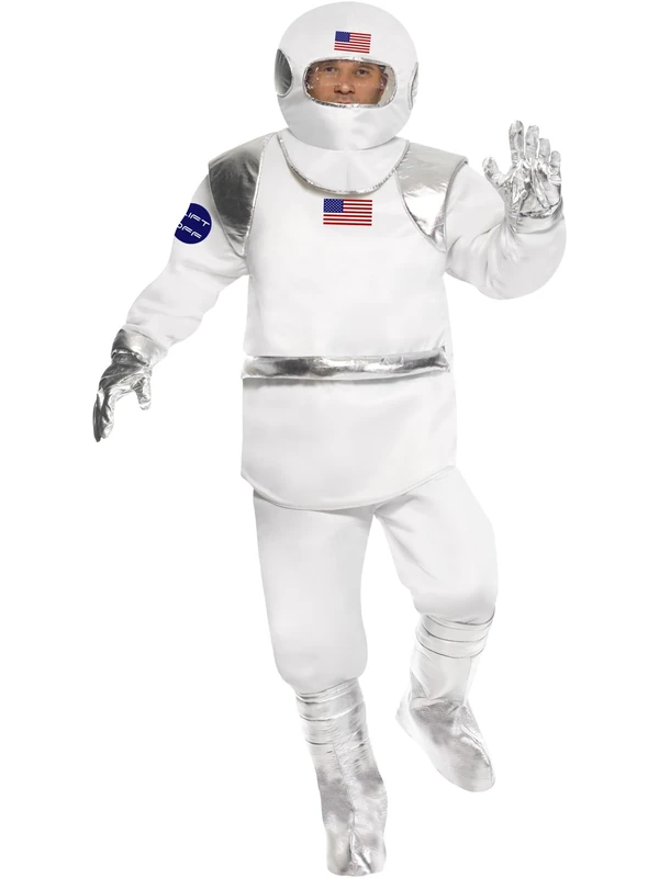 Smiffys Spaceman Costume, White with Top, Trousers, Helmet, Gloves and Shoe Covers, Icons & Idols Fancy Dress, Adult Dress Up Costumes, World Book Day