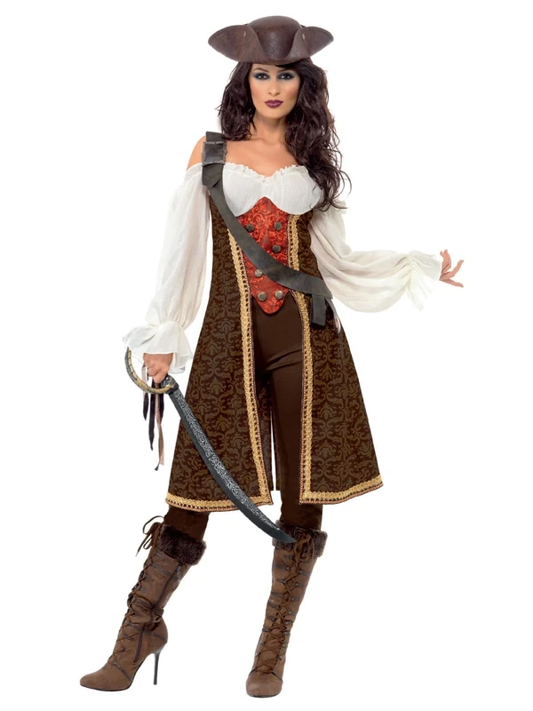 Smiffys Womens/Ladies Wench High Seas Pirate Costume Set (S) (Brown)