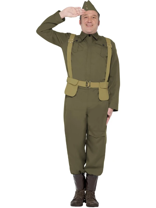 Smiffys WW2 Home Guard Private Costume, Green, M - Size 38 inch-40 inch