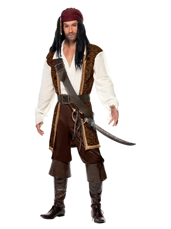 Smiffys High Seas Pirate Costume, Brown, L - Size 42 inches-44 inches