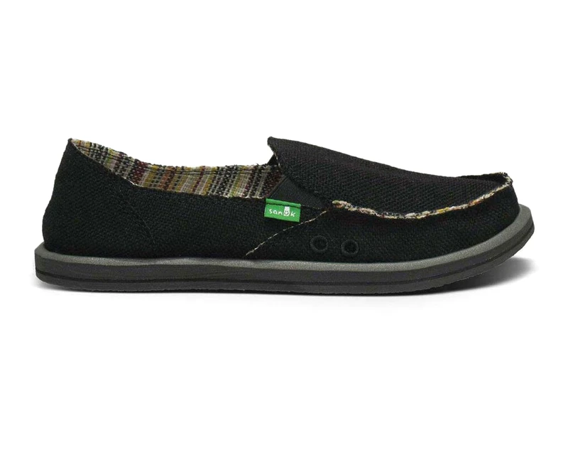 Sanuk Womens Donna Hemp Loafers | Womens Shoes | Slip On Shoes for Women | Women's Slip-on Loafers | Memory Foam Footbed, Black, 4 UK