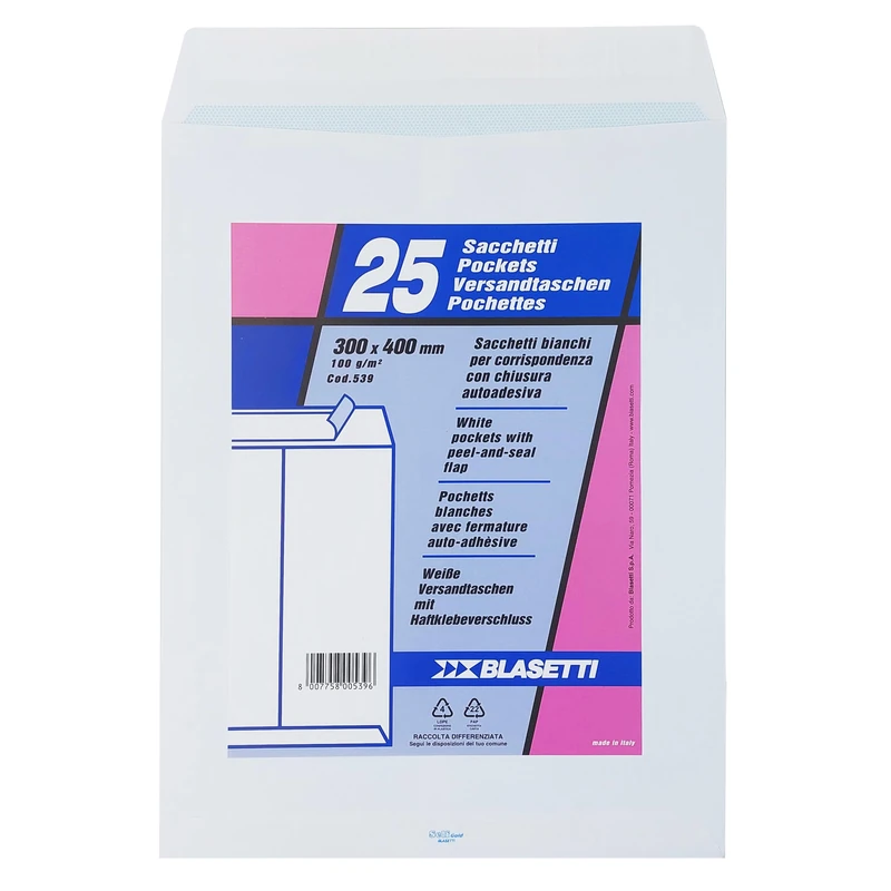 BLASETTI - 25 Buste A SACCO Bianco 300X400MM 100GR C/Strip S - Image 1