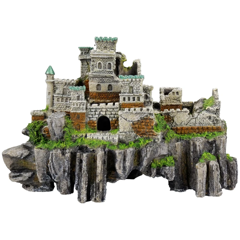 CLASSIC Clifftop Castle Ruin Aquarium Ornament – Large Wizard Fantasy Fish Tank Decoration – 375 x 223 x 250mm
