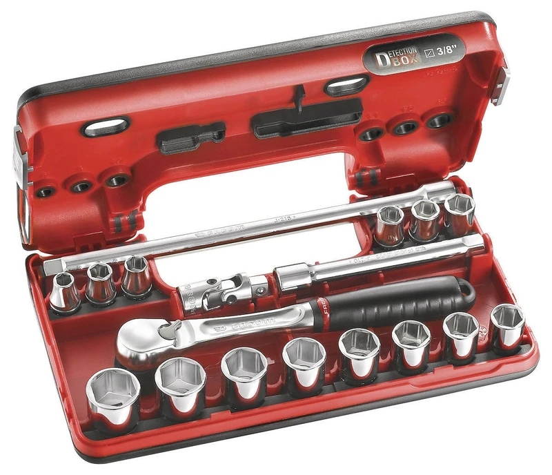 Facom JL.DBOX1 Hexagon Socket Set in Detection Box, 8mm-22mm, 3/8" Square Drive, 18 Pieces
