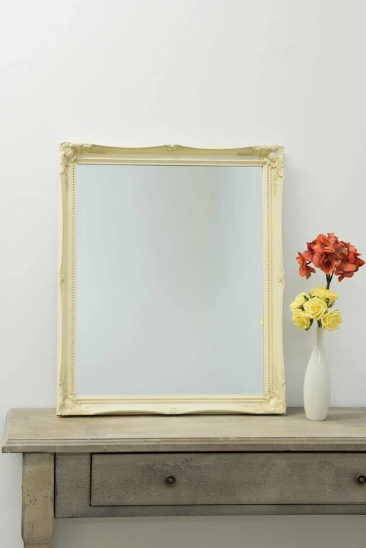 Large Ivory Ornate Shabby Chic Wall Mounted Mirror 28" X 24", 71cm X 61cm