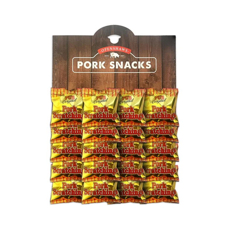 Pub Original - Salted Pork Scratchings - High Protein Snacks - Low Carb, Keto Friendly, Traditional British Snack - Pub Card of 20 x 16 g Bags