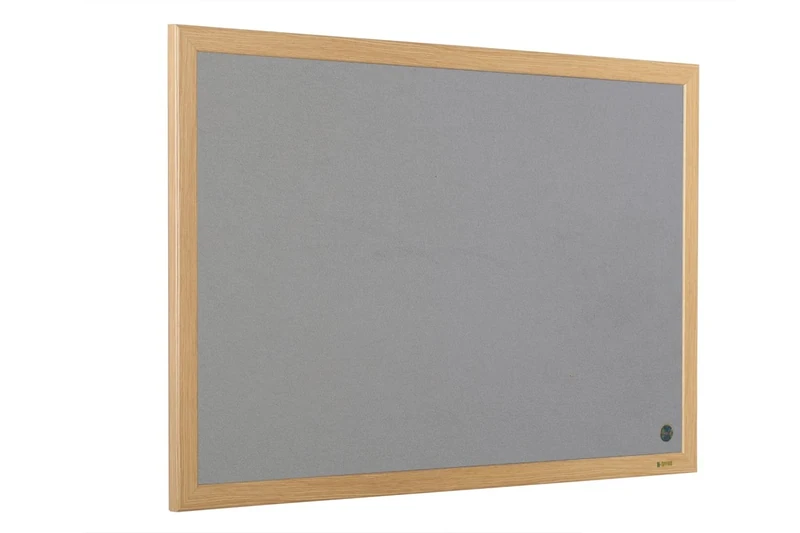 Bi-Office Earth Executive Felt Notice Board, Grey Felt Surface, MDF Frame with Oak Finish, 1200 x 900 mm