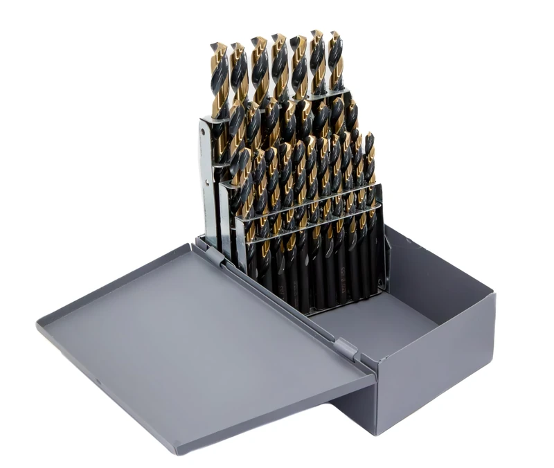 Drill America KFD26J-SET KFD 26 Piece High-Speed Steel Jobber Length Drill Bit Set in Metal Case, Black/Gold Oxide Finish, Round Shank, Spiral Flute, 135 Degrees Split Point (Pack of 1)