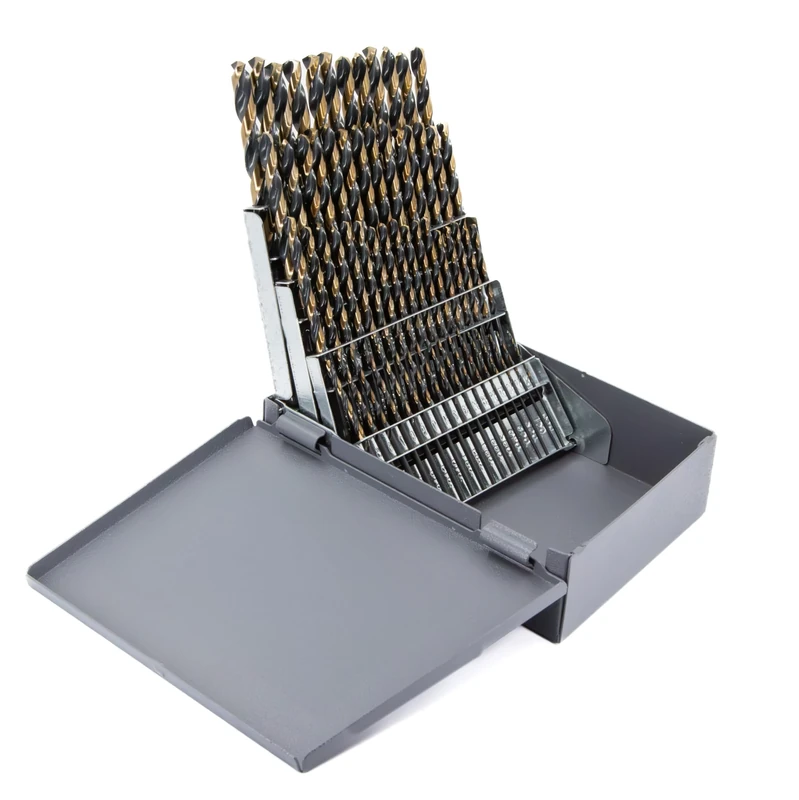 Drill America KFD60J-SET KFD 60 Piece High-Speed Steel Jobber Length Drill Bit Set in Metal Case, Black/Gold Oxide Finish, Round Shank, Spiral Flute, 135 Degrees Split Point (Pack of 1)