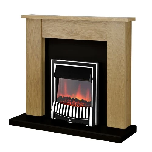 Adam New England Oak and Black Surround with Chrome Elan Electric Fire, 2000 Watt