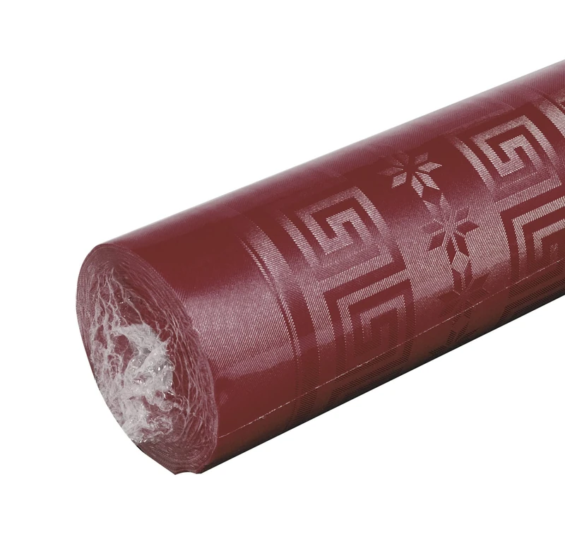 Damask paper disposable tablecloth in roll 50 M long X 1.18 M wide - Damask paper with a chic and classic universal pattern - burgundy (vivid) - Image 1