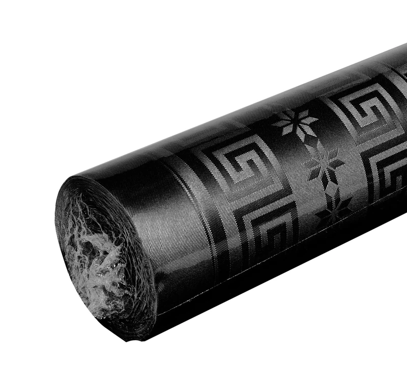 Pro Nappe - Ref R485034I - Disposable Damask Paper Tablecloth in Roll 50 M Long X 1.18 M Wide - Black Color - Damask Paper with Universal Chic and Classic Print