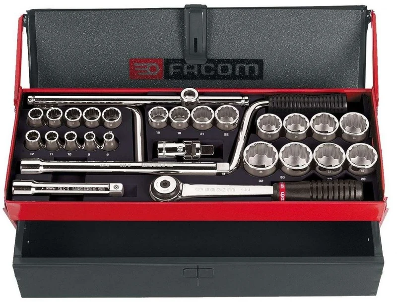 FACOM - Socket Set - S.442EP - 2 Ratchets, 23 Sockets, 1 Crankshaft, 1 Extension, 1 Dial, 1 Box - Quality Tools - Long Lifespan - for Professionals and Individuals