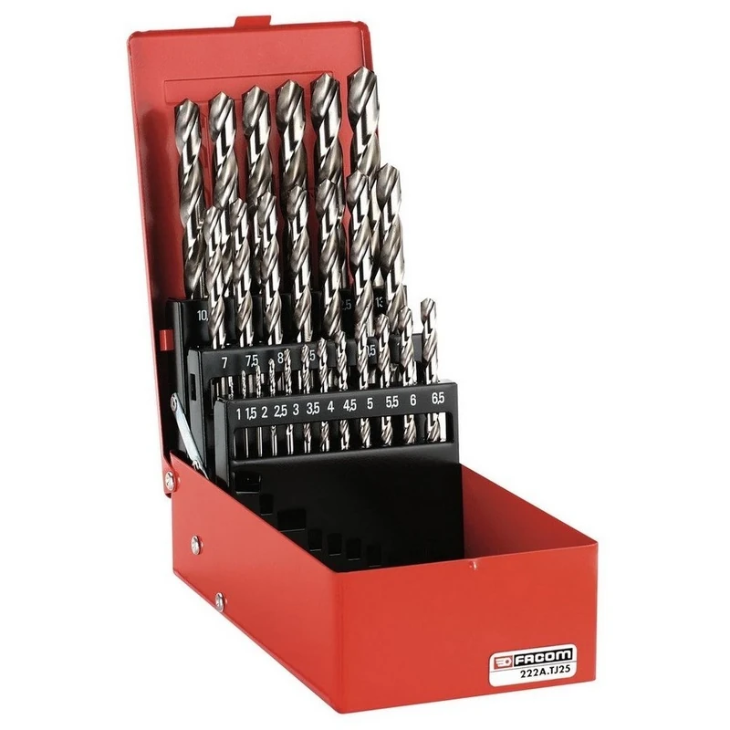 FACOM Drill Bit Set, Pointed Angle 118 Diameter 1 mm - 10 mm, 19 Pieces, 1 Piece, 222A.TJ19