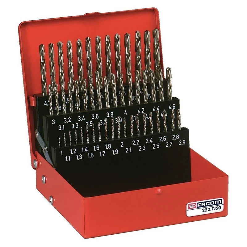 FACOM Drill Bit Set, Pointed Angle 118 Diameter 1 mm - 5.9 mm, 50 Pieces, 1 Piece, 222A.TJ50