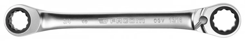 FACOM Ratchet Ring Spanner with 15° Bevelled Ring Heads, 12-Point 7/8 x 15/16, 1 Piece, 65.7/8X15/16