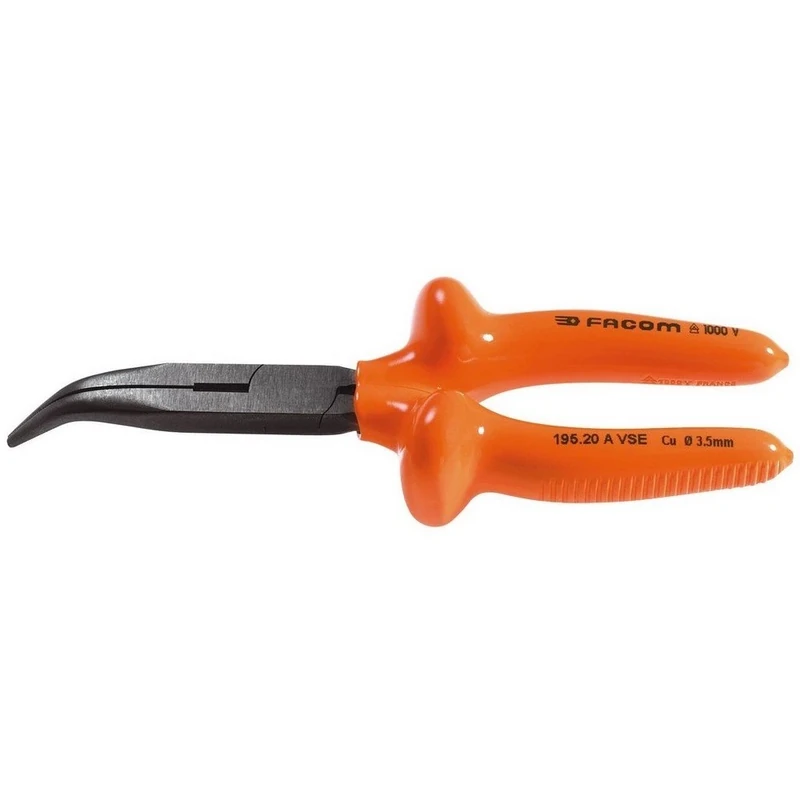 FACOM Pliers with semi-Circular Jaws Extra-Long, Curved, Length 200 mm, 1000 Volts, 1 Piece, 195.20AVSE