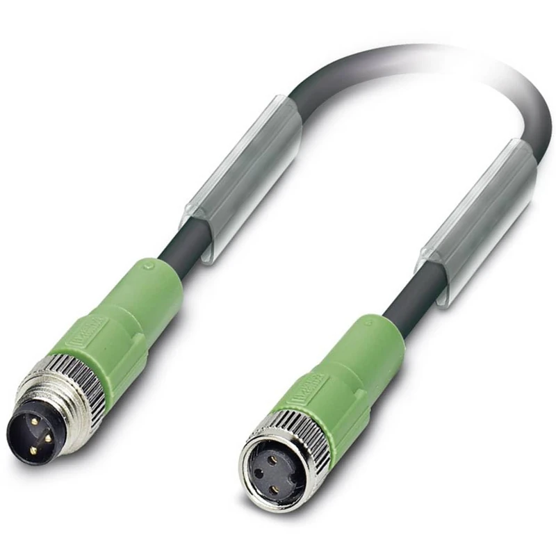 PHOENIX CONTACT Contact SAC-3P-M 8MS/10.0-PUR/M 8FS Sensor/Actuator Cable, 3-Pole, M8 Plug Straight, M8 Socket Straight, 10 m Cable Length, Black/Grey