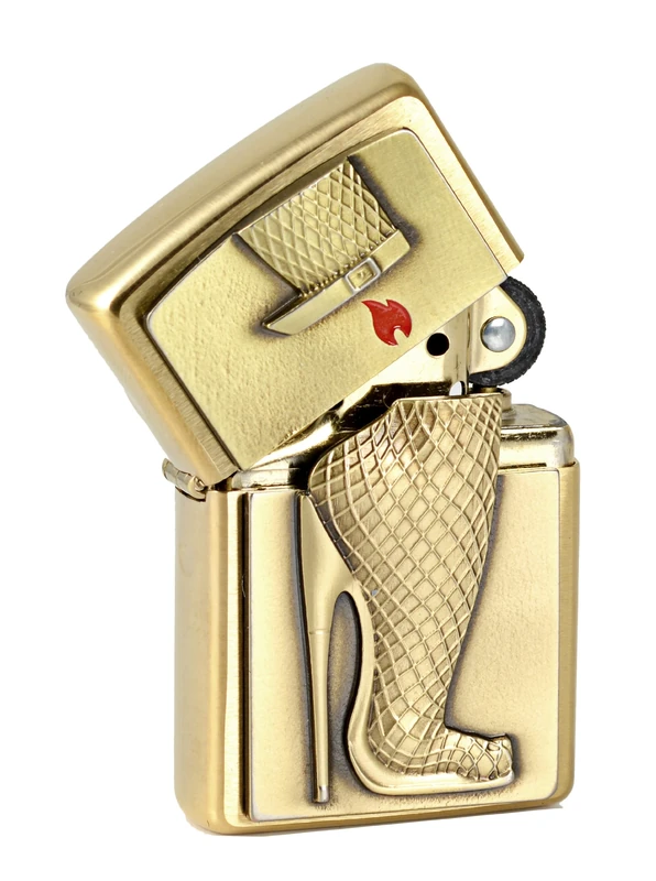 Zippo Brushed Brass Lighter Golden Logo Heels Limited Edition
