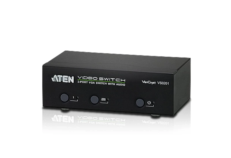 VGA 2 Port Switcher with Audio VS0201 ATEN (1920 x 1440, up to 30M, 300MHz)Supports VGA, SVGA, UXGA, WUXGA and multisync monitors, bi-directional RS-232 serial, Plug-and-play, UK, #1 KVM Market Leader