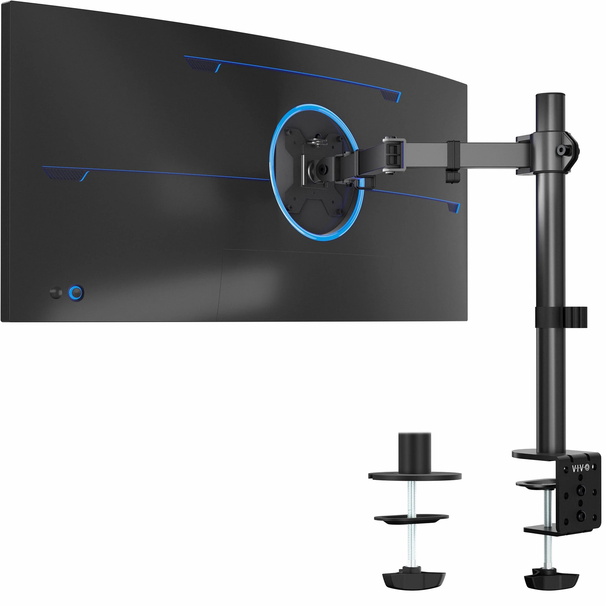 VIVO Single Monitor Arm Desk Mount, Holds Screens up to 32 inch Regular and 38 inch Ultrawide, Fully Adjustable Stand with C-Clamp and Grommet Base, VESA 75x75mm or 100x100mm, Black, STAND-V001