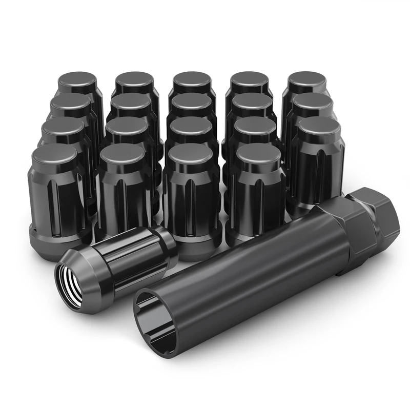 White Knight 3807BK-20AM Black Chrome M12x1.50 Spline Lug Nut with Key, 20 Pack