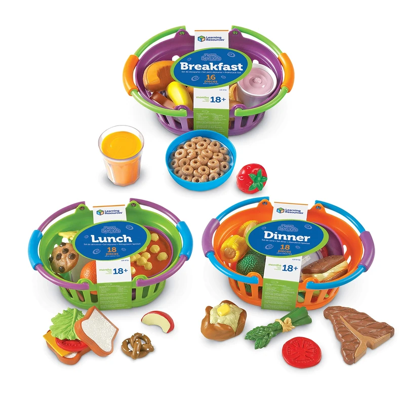 Learning Resources New Sprouts Breakfast, Lunch and Dinner Baskets, Pretend Play Toy for Toddlers, Preschool Learning Toys, Kitchen Play Toys for Kids