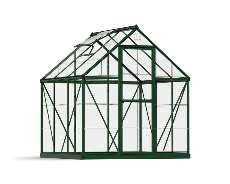 Palram Canopia Harmony 6x6 Green Greenhouse - Clear Polycarbonate, Aluminum Frame, Base Included